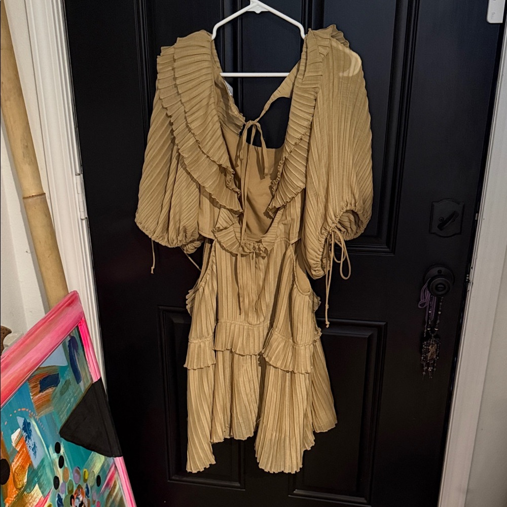 ASOS Camel-Tone Pleated Ruffle Midi Dress - Picture 3 of 3